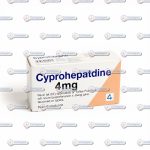 A bottle of Cyproheptadine tablets, an antihistamine used for allergy relief and appetite stimulation, displayed with clear dosage instructions, available at CureTypes.com.