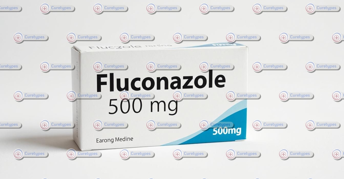 A bottle of Diflucan (Fluconazole) capsules, an antifungal medication used to treat various fungal infections, displayed with clear dosage information, available at CureTypes.com.