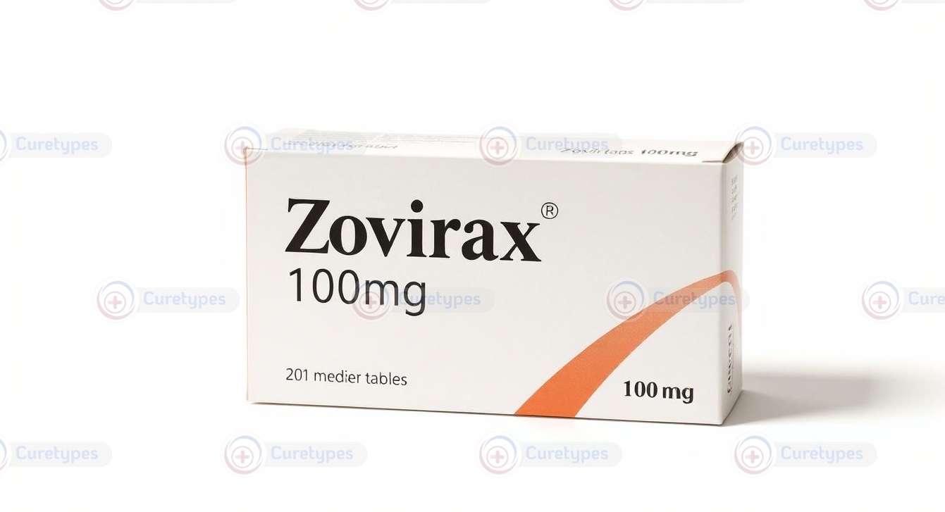 Box of Zovirax (Acyclovir) tablets for treating herpes simplex infections.