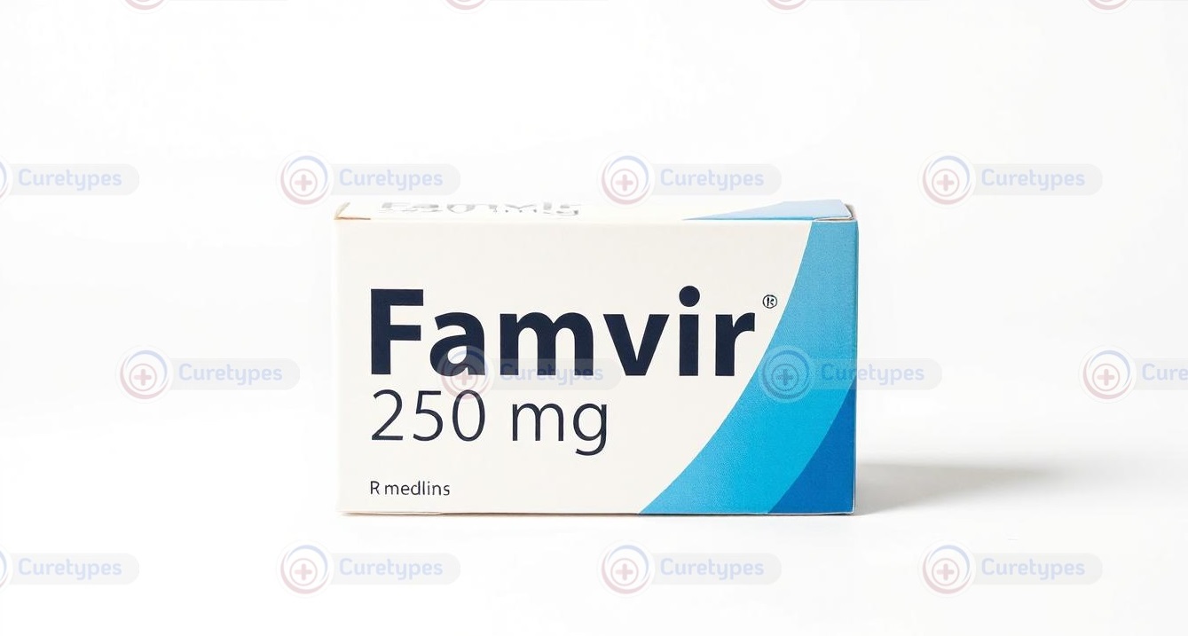 Box of Famvir (Famciclovir) tablets used for antiviral treatment.