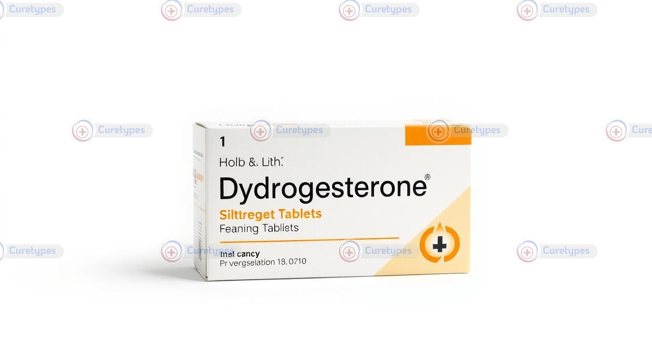 Image of dydrogesterone tablets, a hormone treatment for menstrual disorders and pregnancy support.