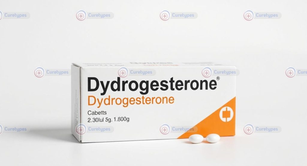 Image of dydrogesterone tablets, a hormone treatment for menstrual disorders and pregnancy support.
