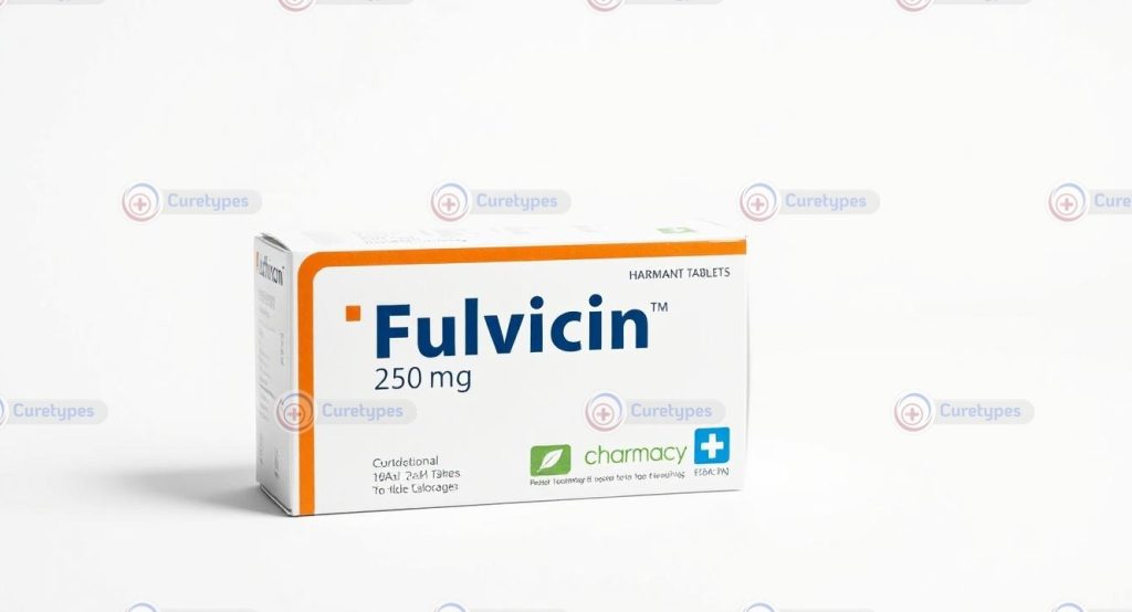 Image of Grifulvin tablets containing griseofulvin, an antifungal medication for skin and nail infections.
