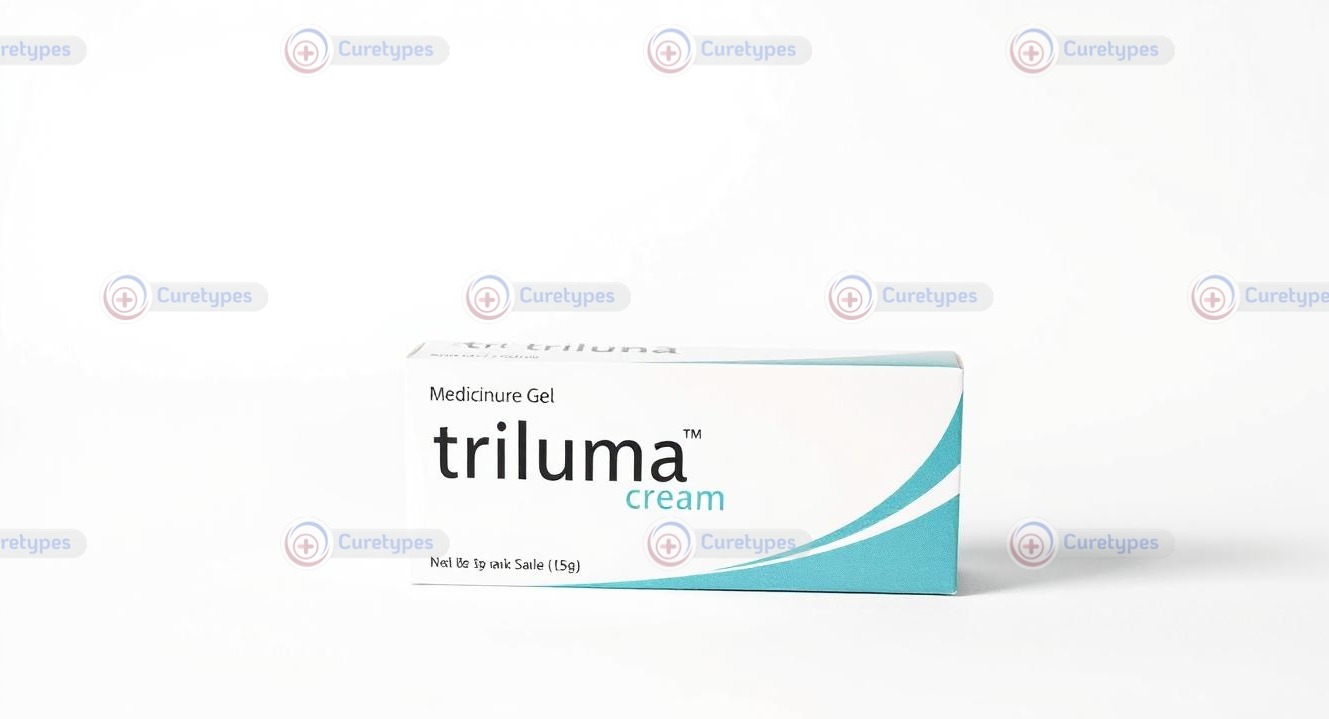 Image of Triluma cream with fluocinolone, hydroquinone, and tretinoin for skin discoloration treatment.