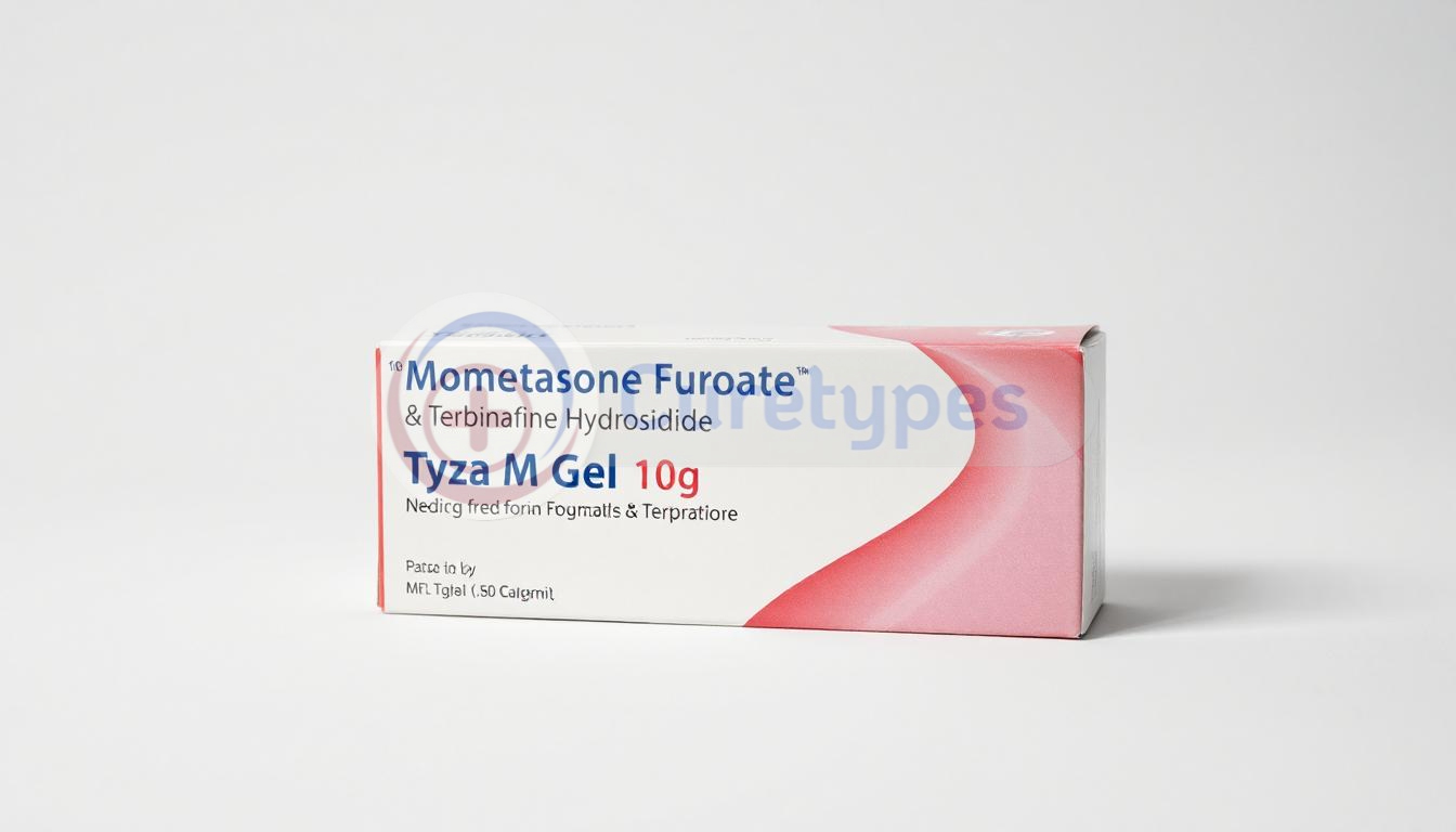 Tyza M Gel tube with Mometasone Furoate & Terbinafine Hydrochloride for fungal infections.