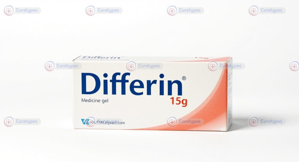 Image of Differin gel containing adapalene, used to treat acne by promoting skin renewal.